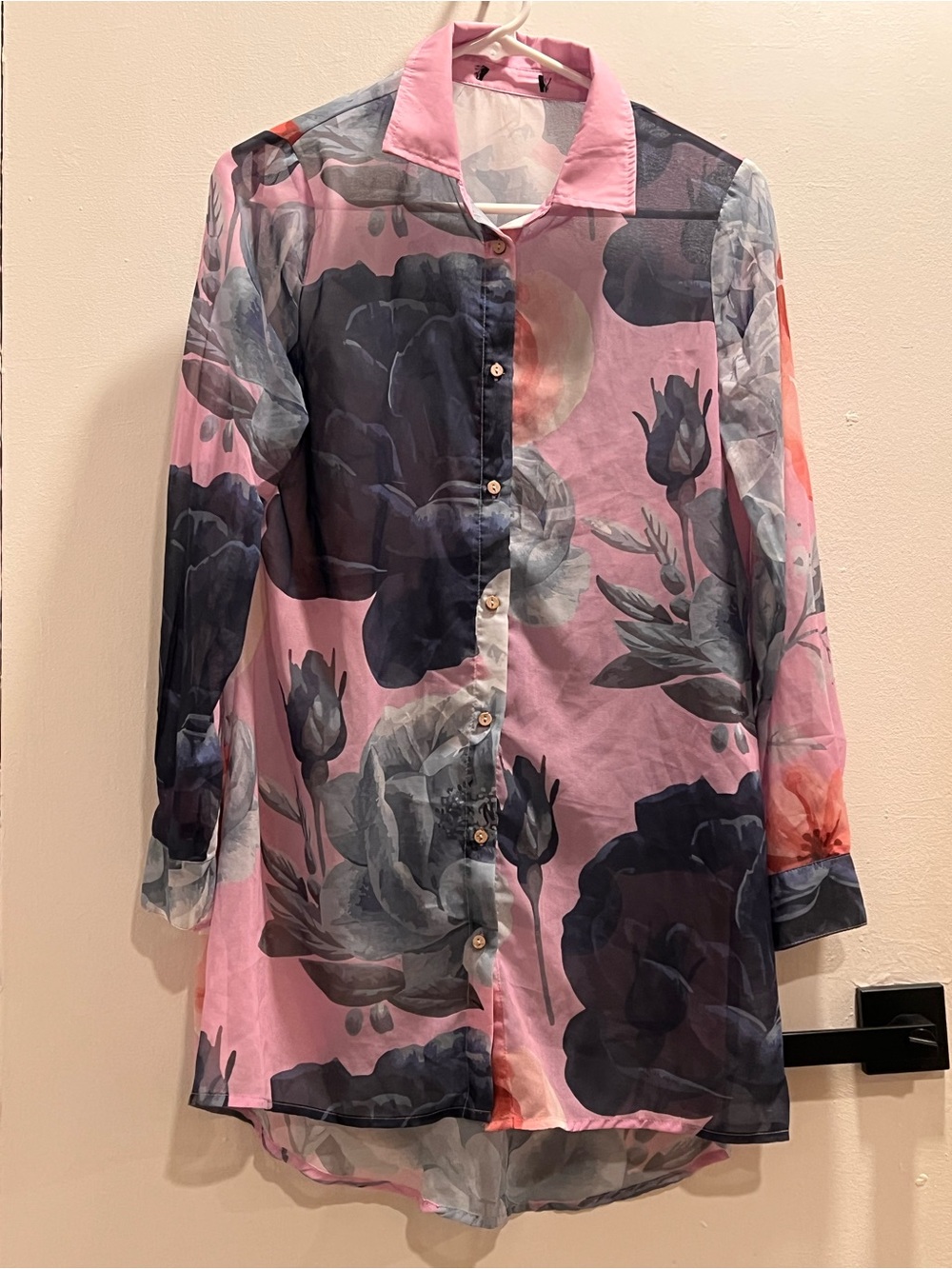 Pink Floral Sheer Button-Up Blouse